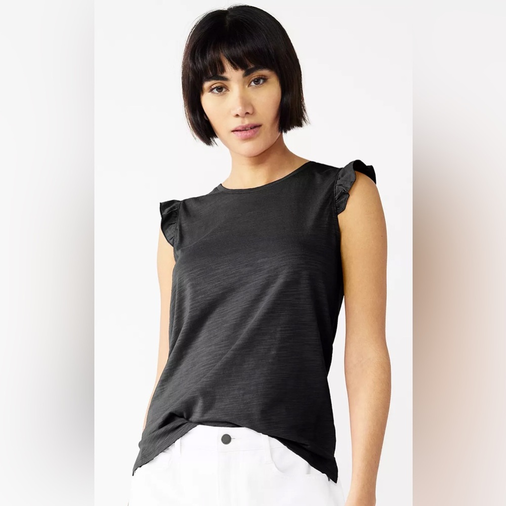 Nine West Women's Ruffle Shoulder Tank Black